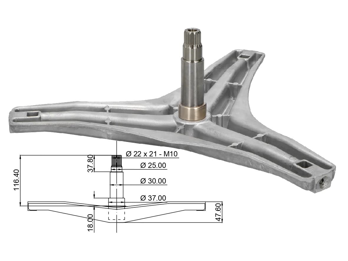 AKS1304 - Aks lavatrice lg 37-30-25-116 mm (EBI.722)