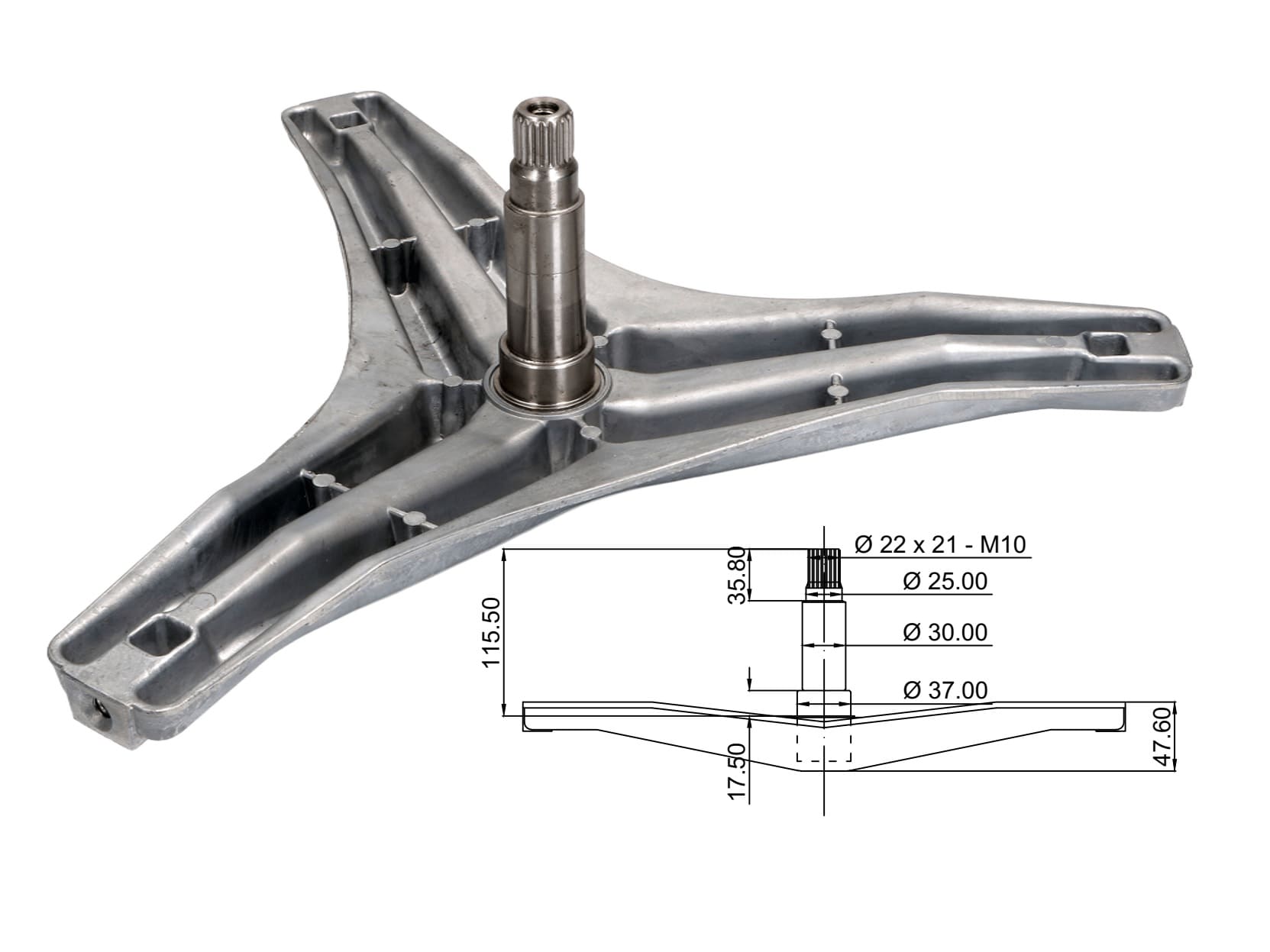 AKS1306 - Aks lavatrice lg 37-30-25-115 mm EBI.724
