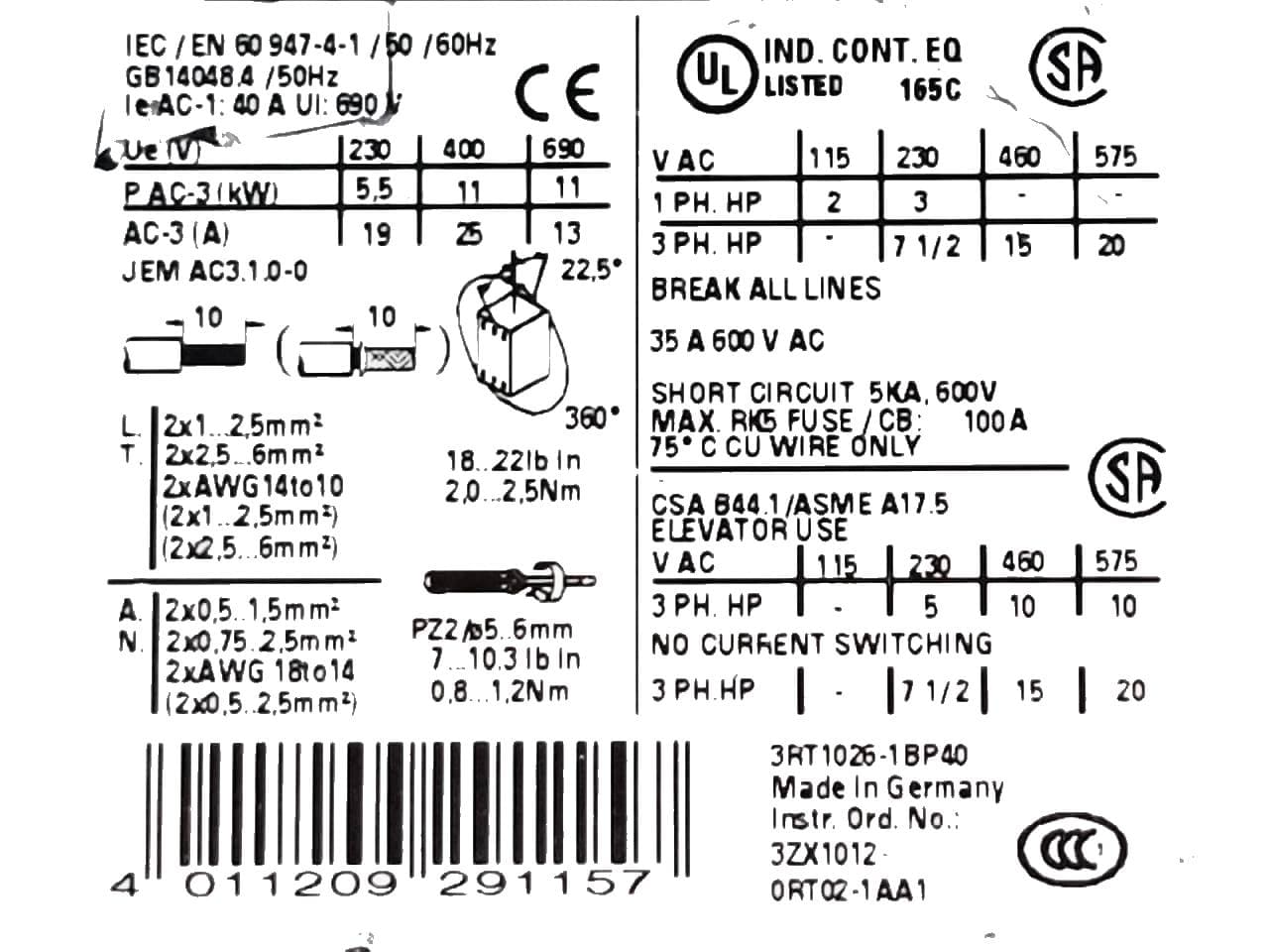 LSH0001 - Rele per dhome frigo Siemens 3RT1025-1BB40