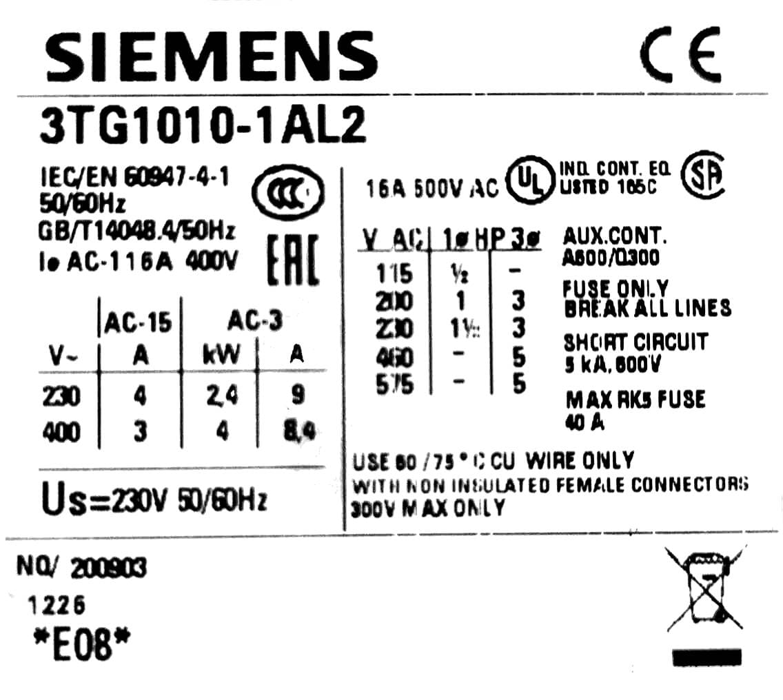 LSH4201 - Rele siemens (3TG1010-1AL2) 8.4a 4kw 230v